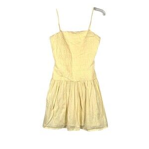 Japna Yellow Smocked Sundress Cotton Mini Dress Spaghetti Strap Boho M